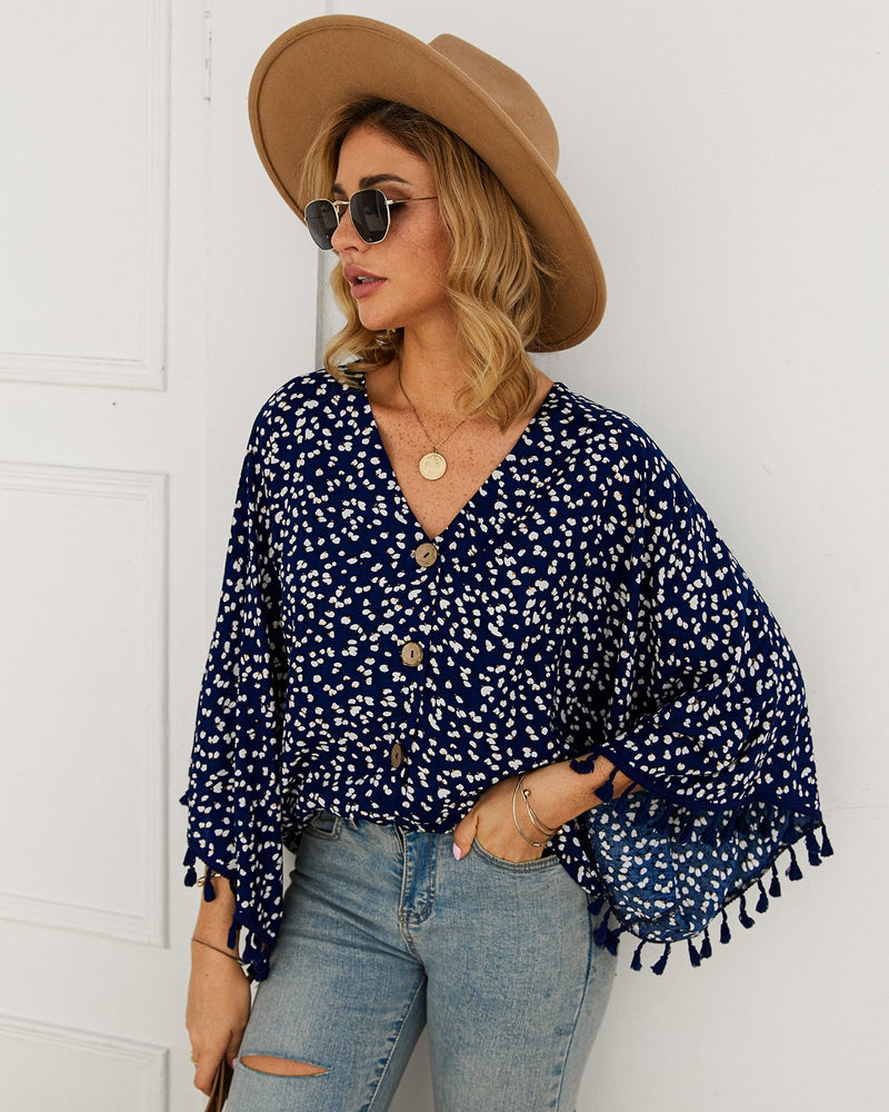 Women's Tassel Sleeve Floral Shirt