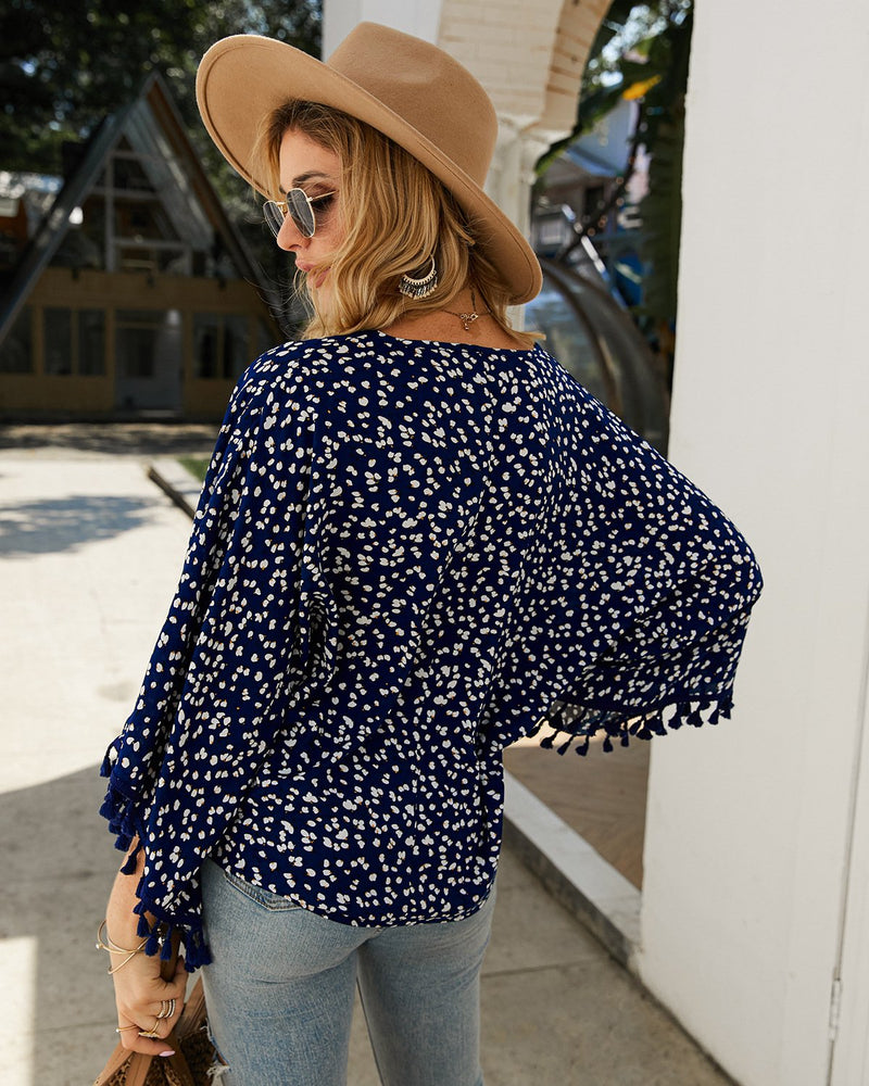 Women's Tassel Sleeve Floral Shirt