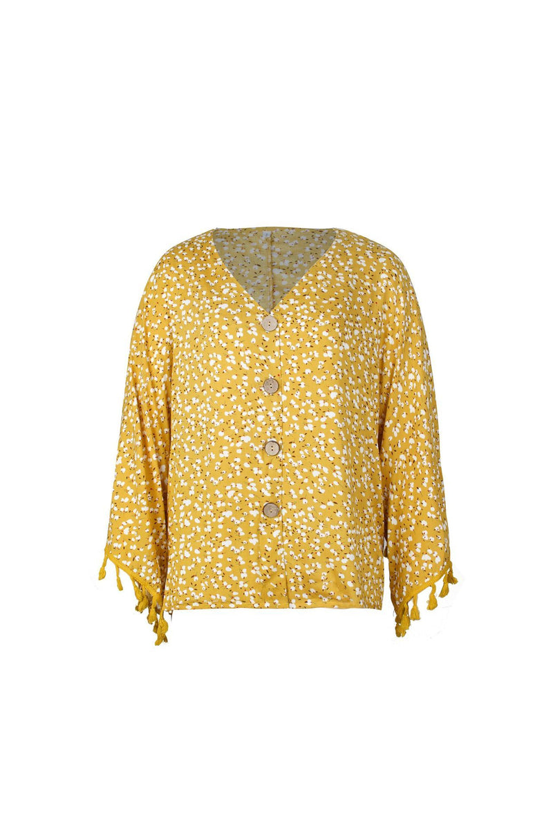 Women's Tassel Sleeve Floral Shirt