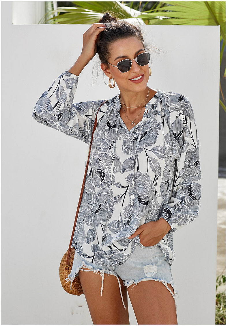 Casual Floral Long Sleeve Top