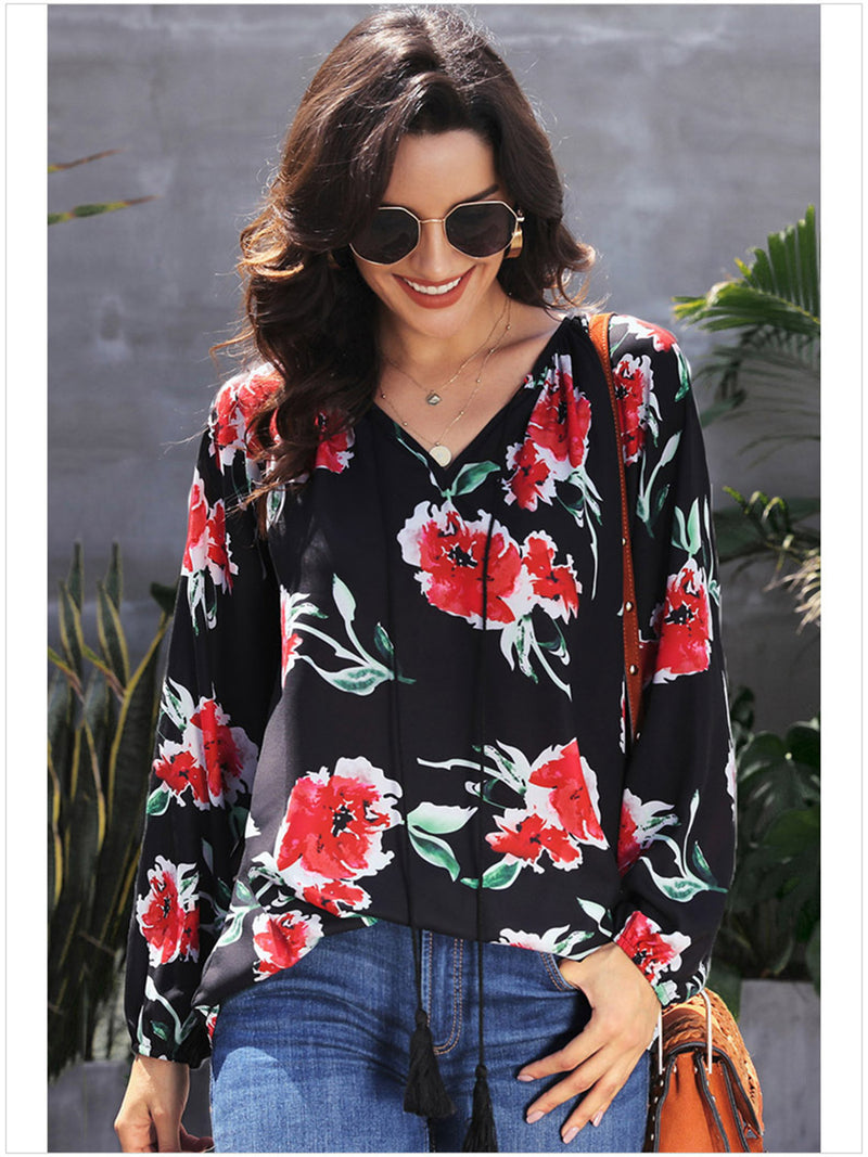 Casual Floral Long Sleeve Top