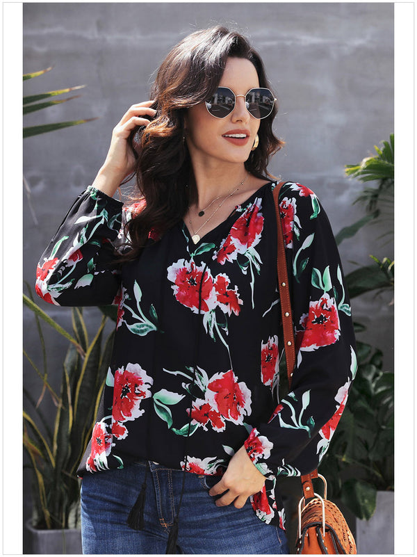 Casual Floral Long Sleeve Top