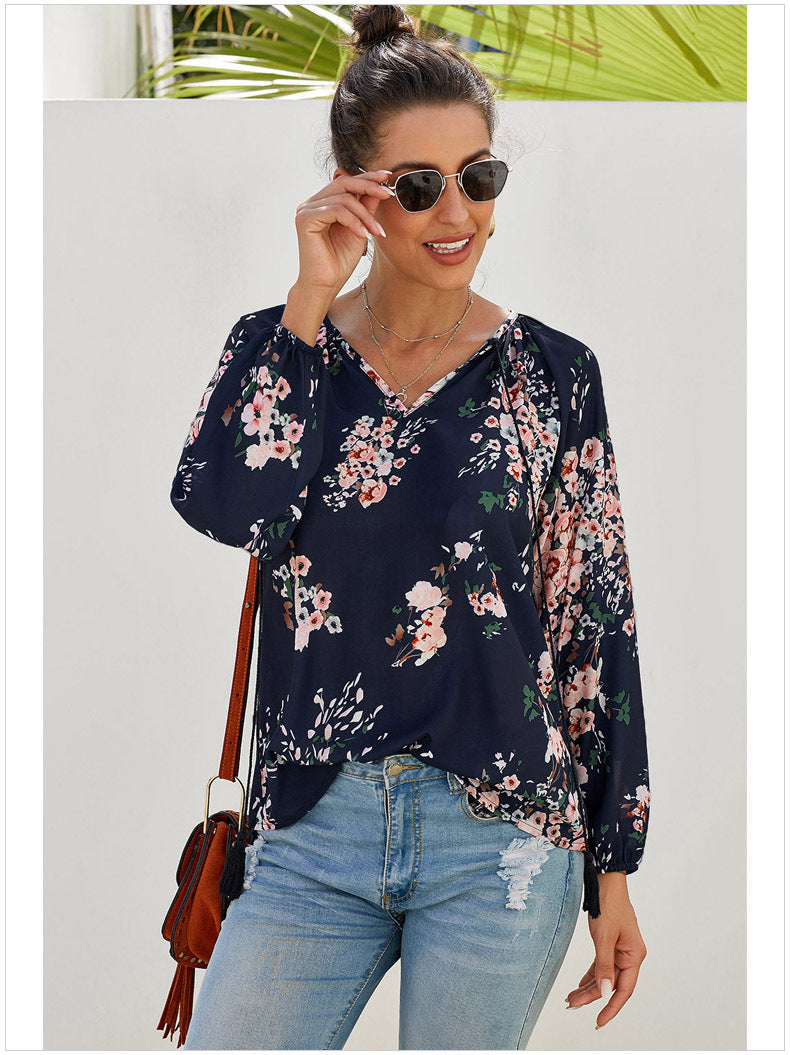 Casual Floral Long Sleeve Top