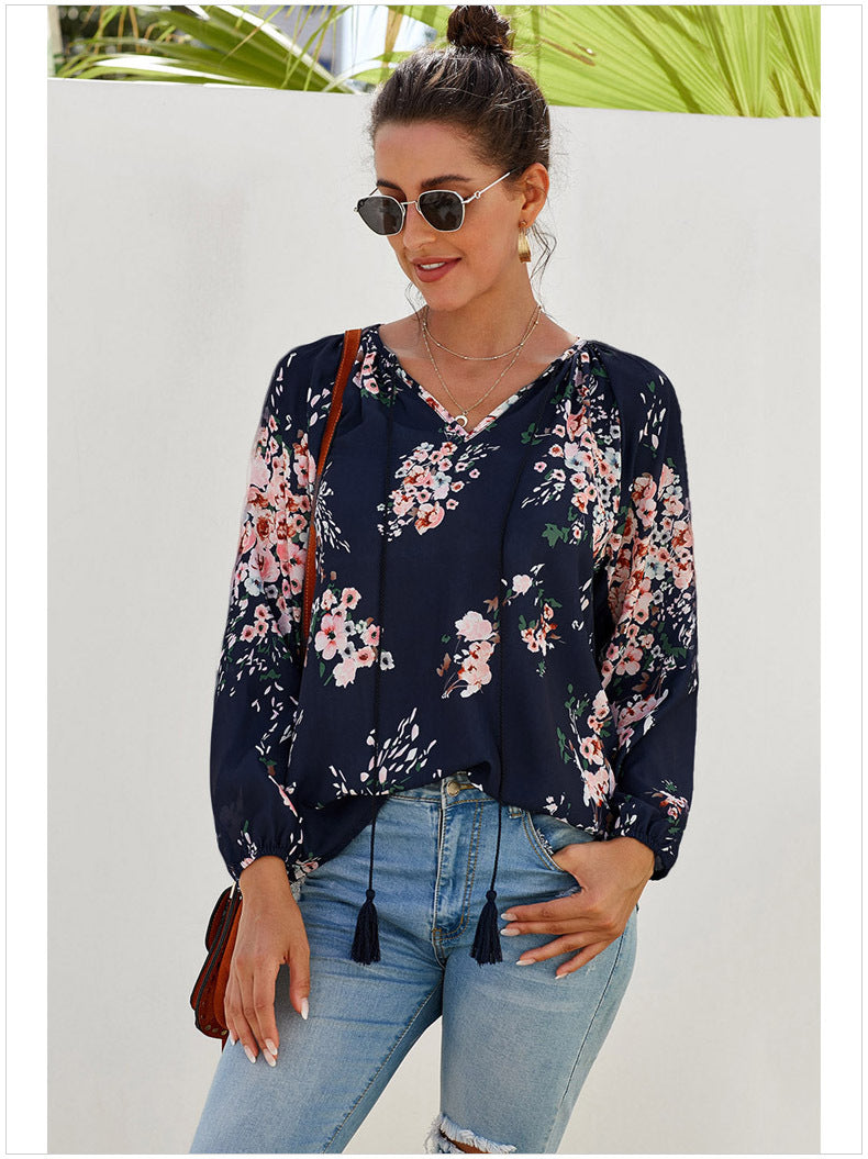 Casual Floral Long Sleeve Top