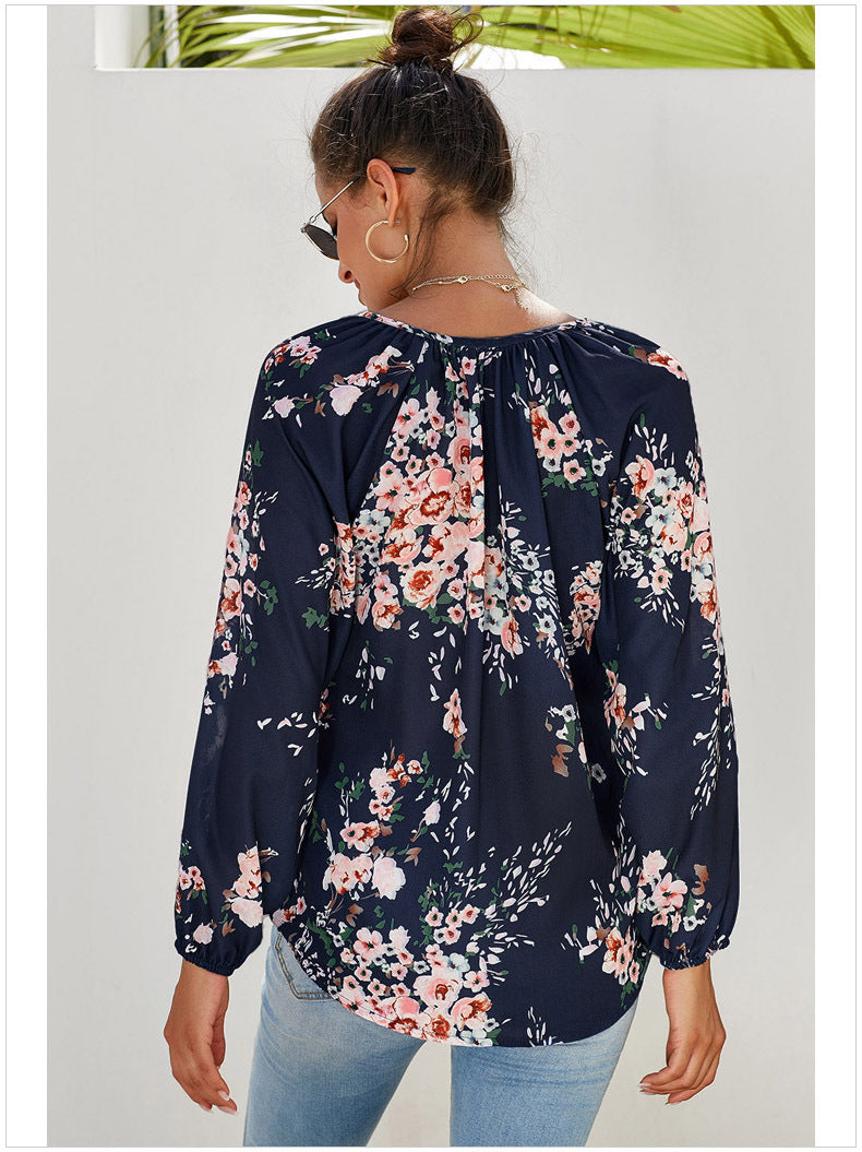 Casual Floral Long Sleeve Top