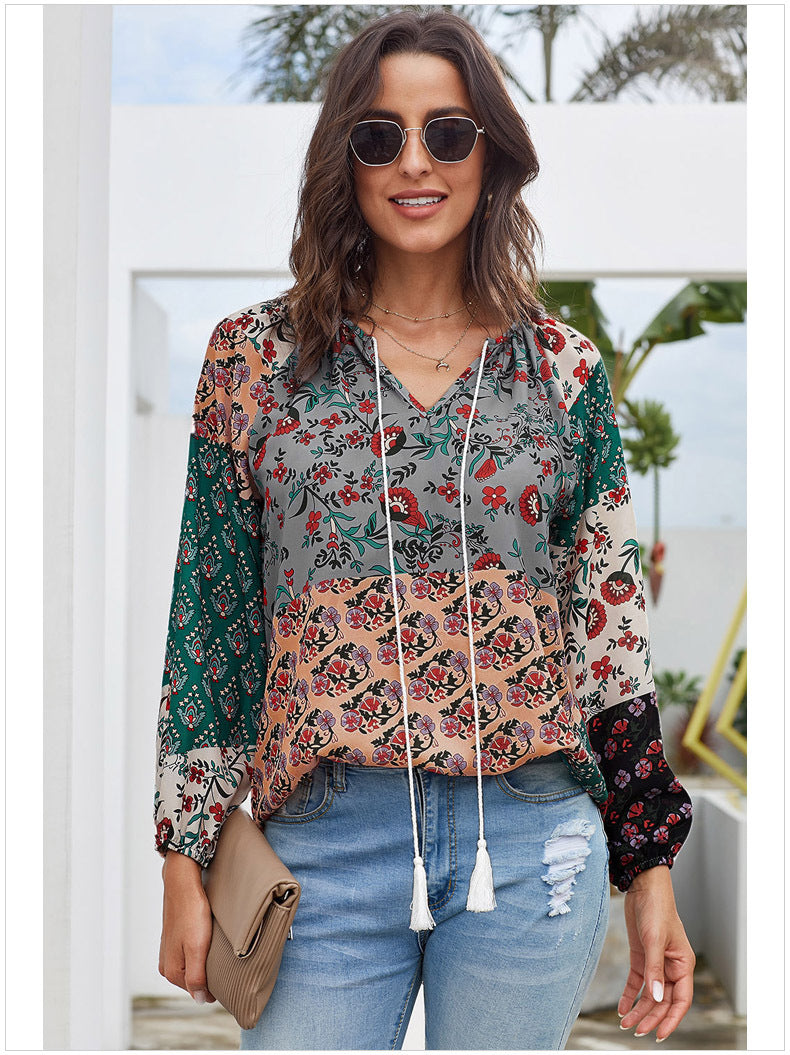 Casual Floral Long Sleeve Top