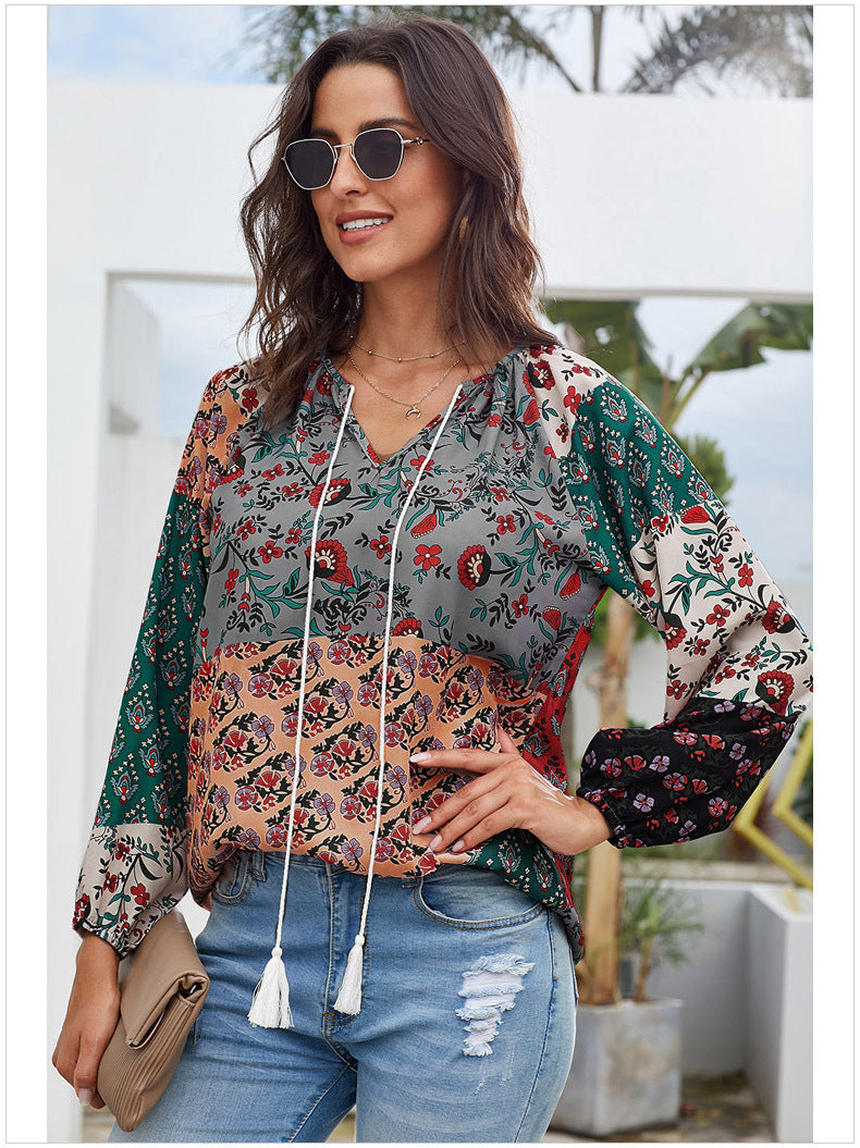 Casual Floral Long Sleeve Top