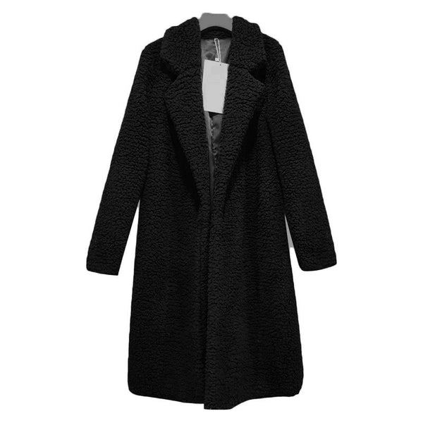 Long Sleeve Solid Color Midi Wool Coat