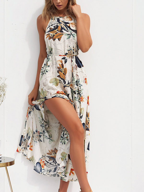 Sleeveless Floral Split Long Dress