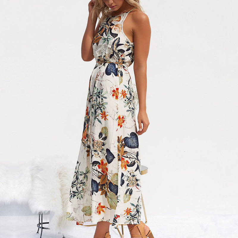 Sleeveless Floral Split Long Dress