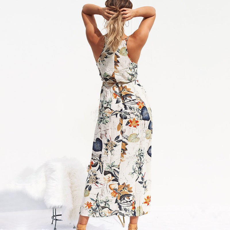 Sleeveless Floral Split Long Dress