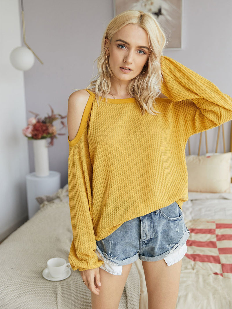 Strap Cold Shoulder Knitting Tops