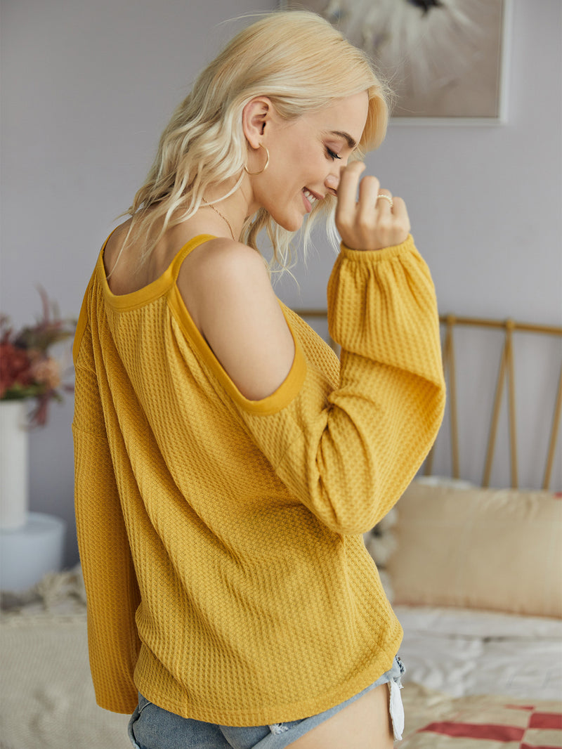 Strap Cold Shoulder Knitting Tops