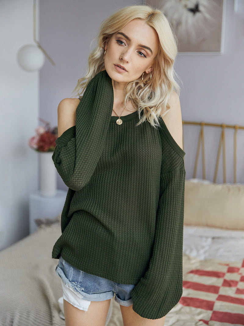 Strap Cold Shoulder Knitting Tops