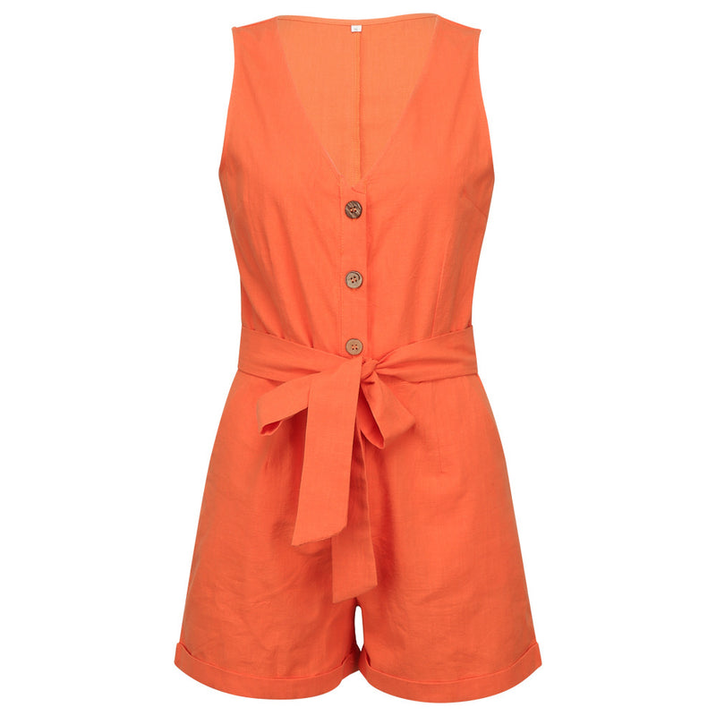 Waistband V-Neck Sleeveless Shorts Jumpsuit