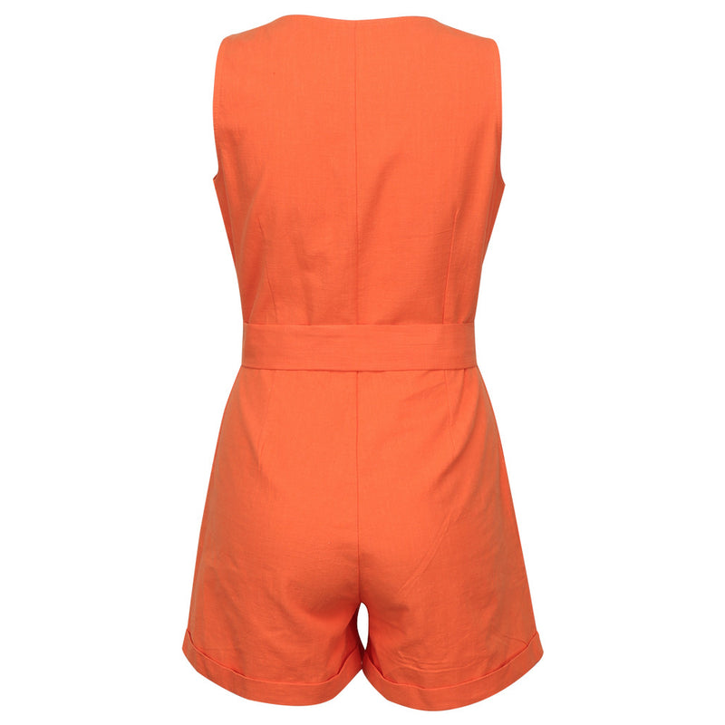 Waistband V-Neck Sleeveless Shorts Jumpsuit