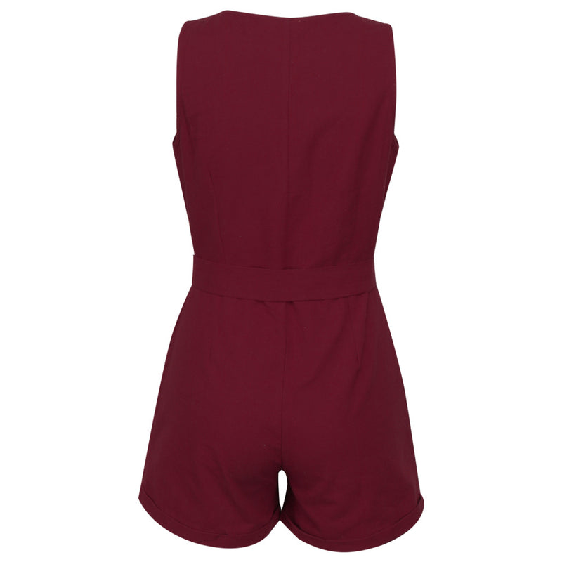 Waistband V-Neck Sleeveless Shorts Jumpsuit