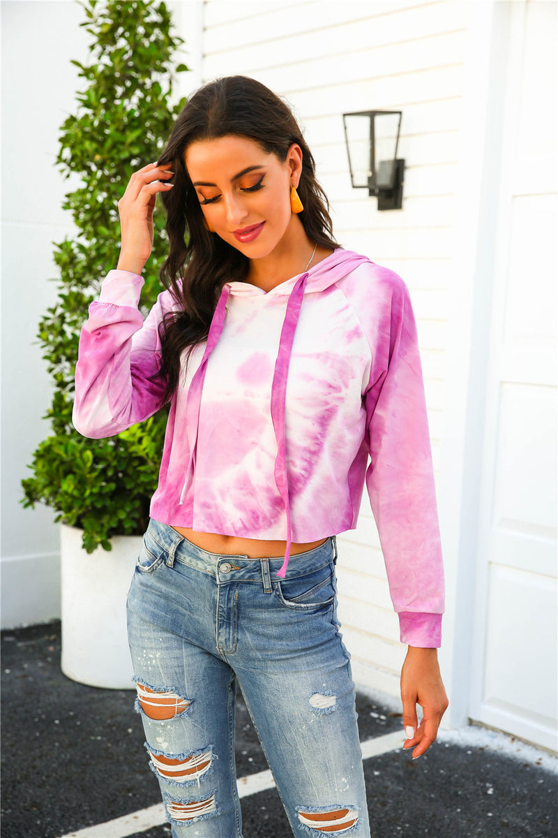 Hooded Tie Dye Long Sleeve Tops