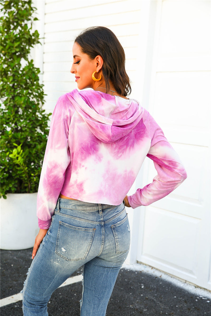 Hooded Tie Dye Long Sleeve Tops