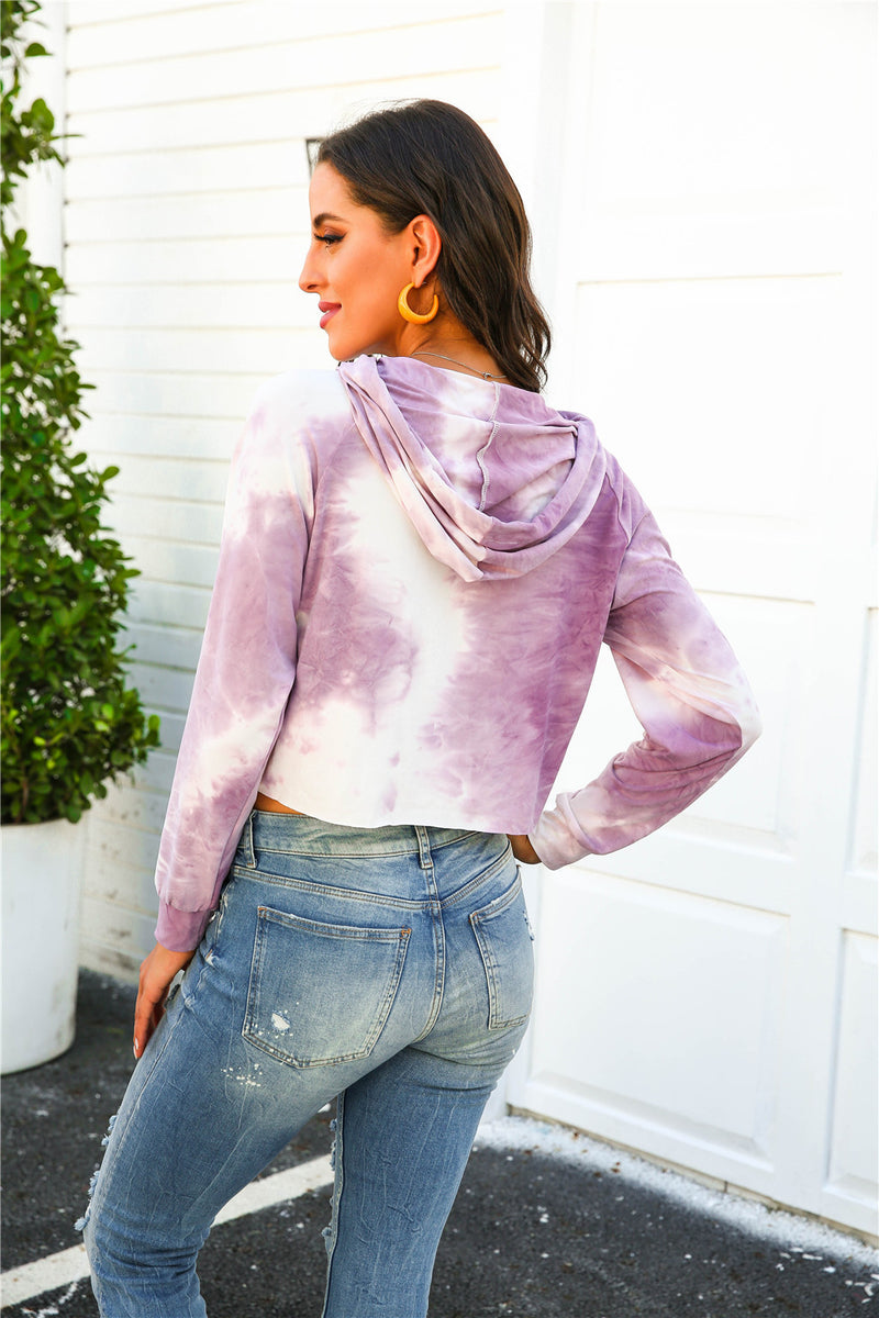 Hooded Tie Dye Long Sleeve Tops