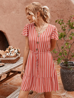 Short Sleeve Striped Short Dress