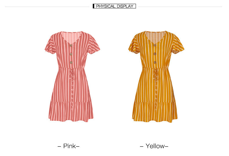 Short Sleeve Striped Short Dress