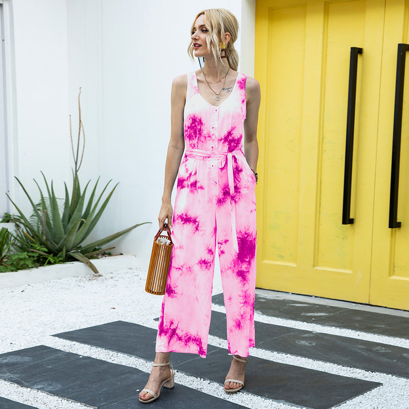 Sleeveless Tie Dye Long Jumpsuit