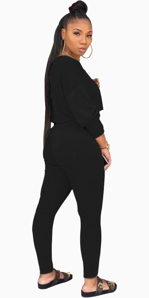 Casual Gym Long Sleeve Jumpsuit Set