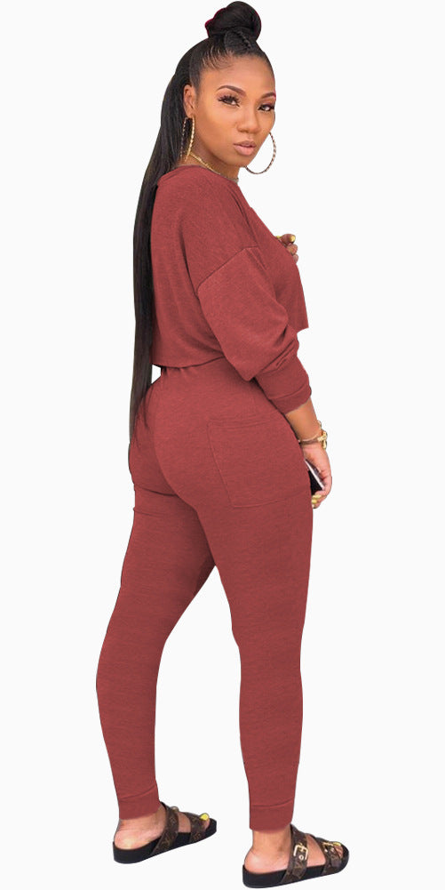 Casual Gym Long Sleeve Jumpsuit Set