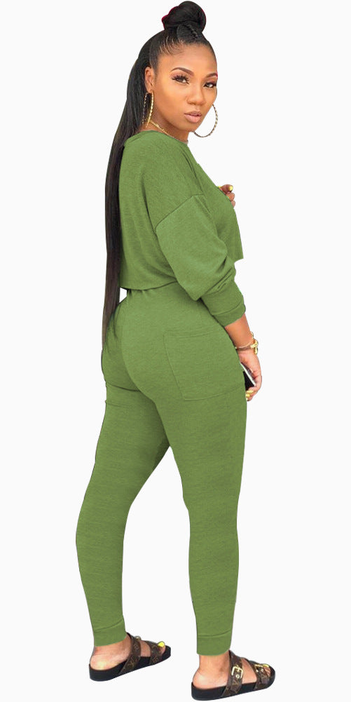 Casual Gym Long Sleeve Jumpsuit Set