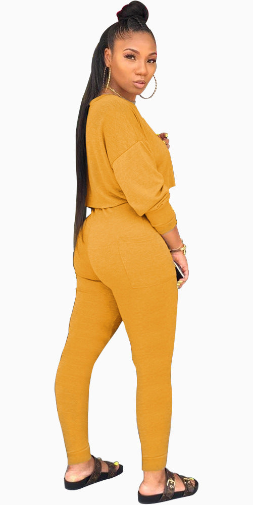 Casual Gym Long Sleeve Jumpsuit Set