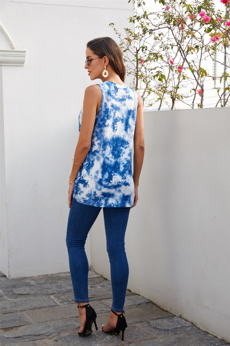 Round Neck Sleeveless Tie Dye Tank Top