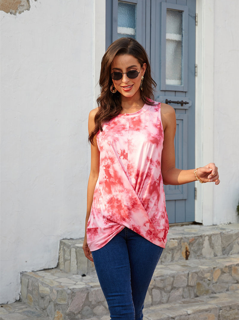 Round Neck Sleeveless Tie Dye Tank Top