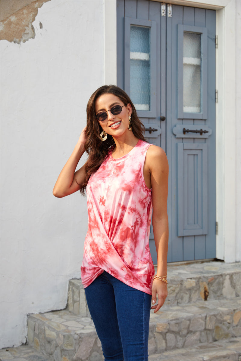 Round Neck Sleeveless Tie Dye Tank Top