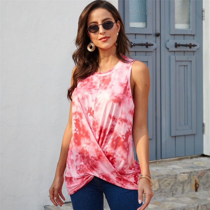 Round Neck Sleeveless Tie Dye Tank Top