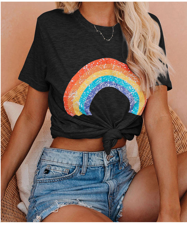 Rainbow Pattern Round Neck Short Sleeve T-Shirt