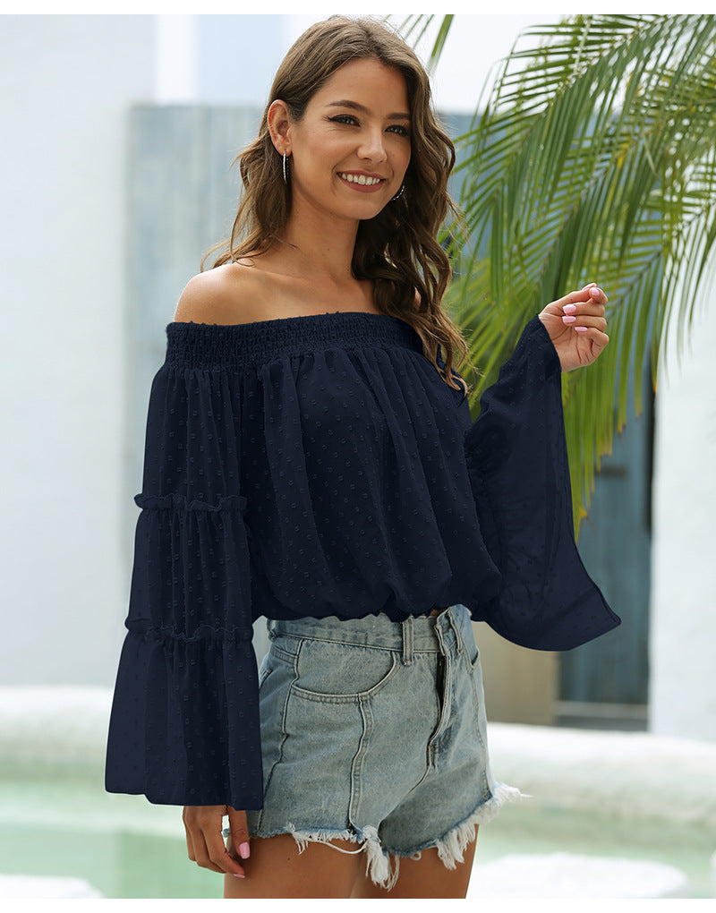 Off Shoulder Casual Chiffon Bell Sleeve Blouse