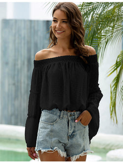 Off Shoulder Casual Chiffon Bell Sleeve Blouse