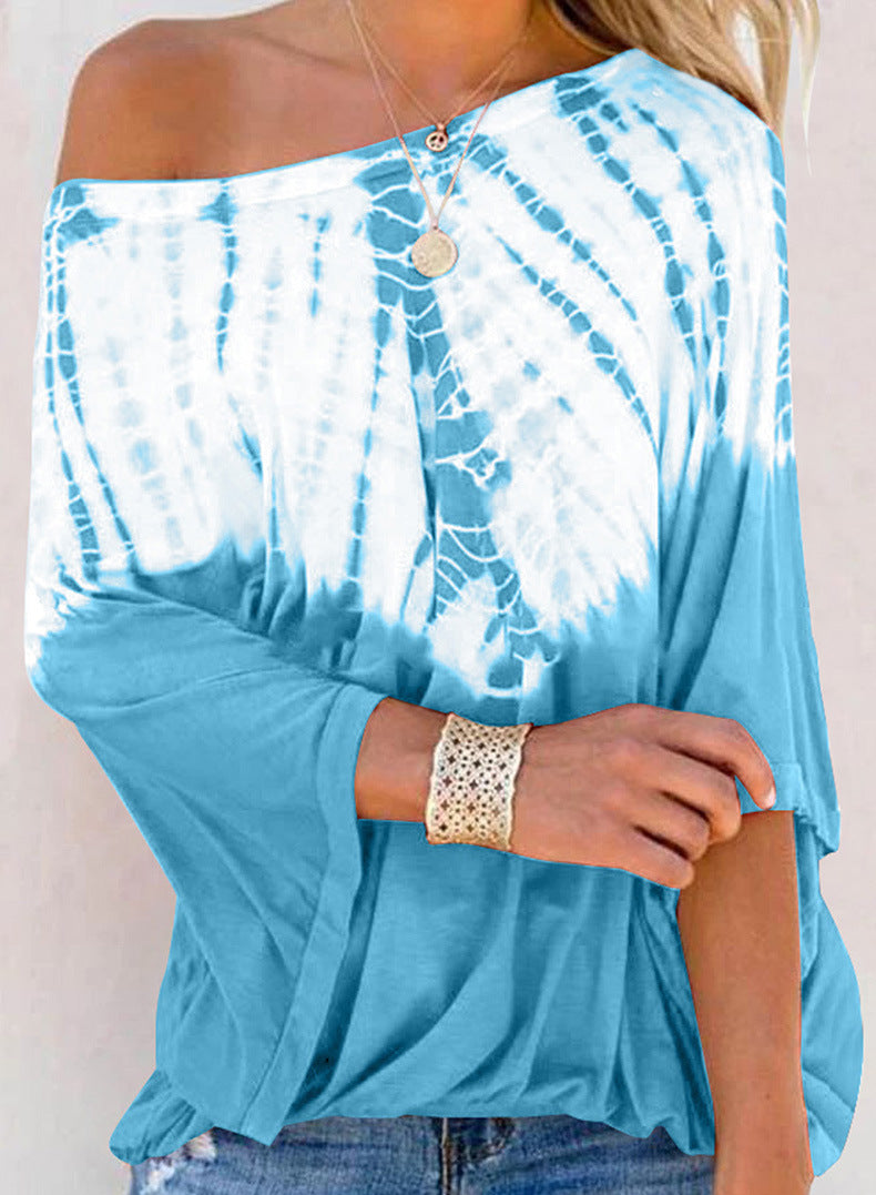 Tie Dye One Shoulder Striped Tops