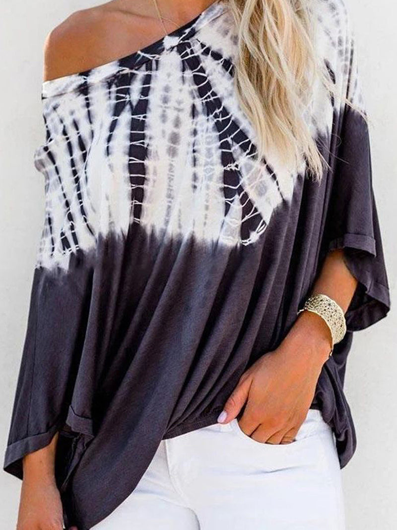 Tie Dye One Shoulder Striped Tops