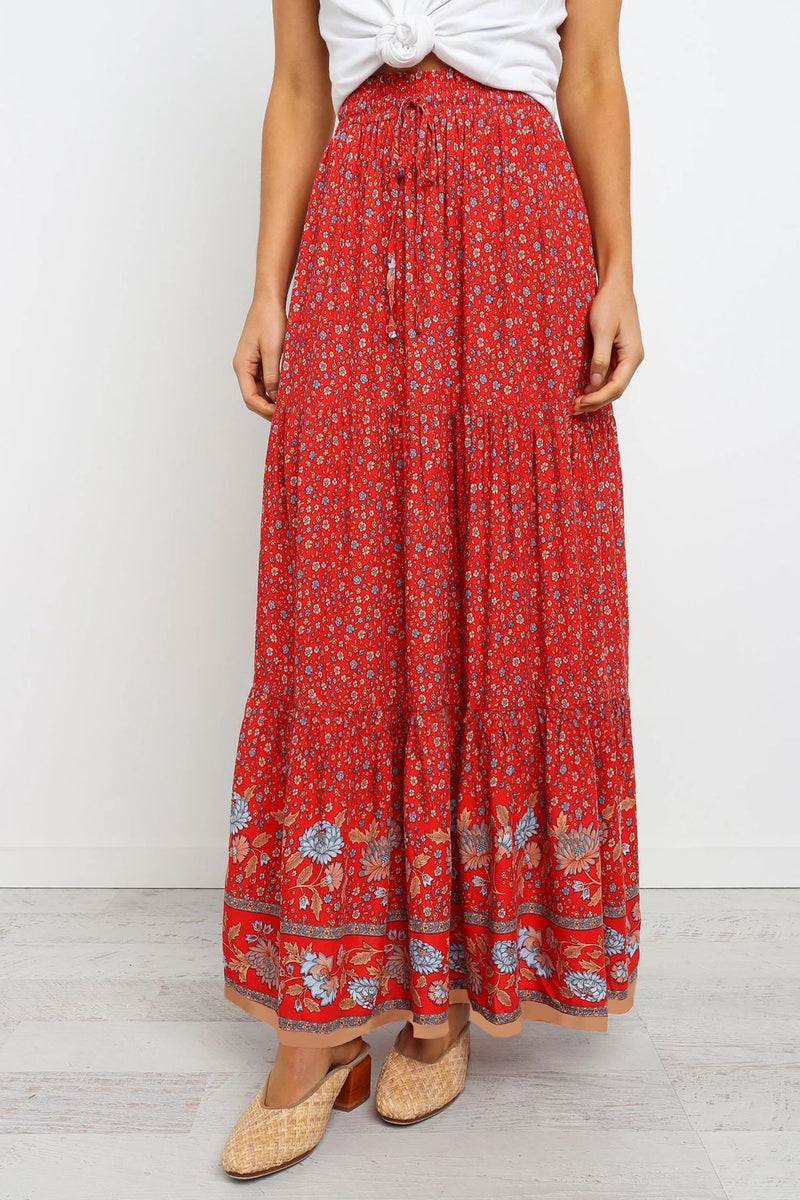 Floral Boho Casual Maxi Skirt