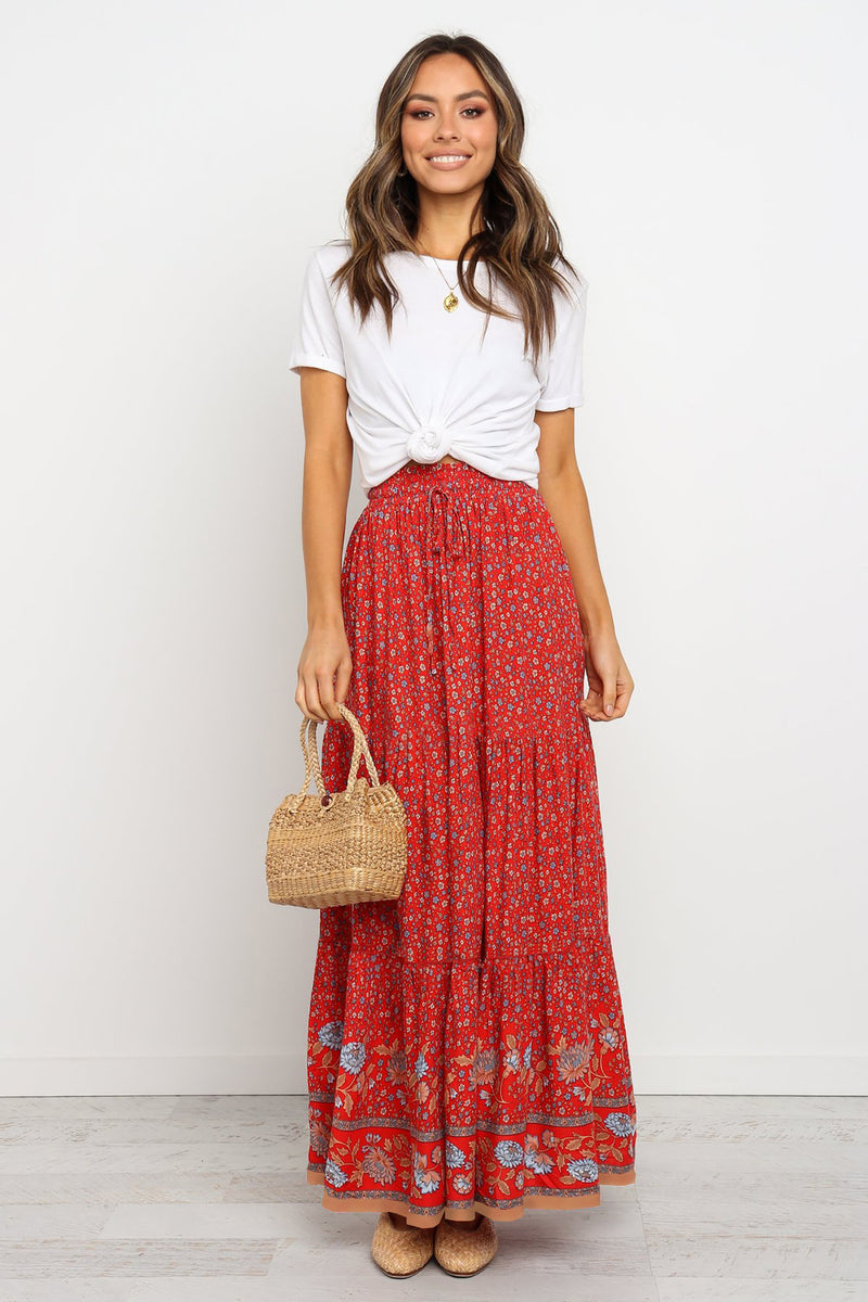 Floral Boho Casual Maxi Skirt