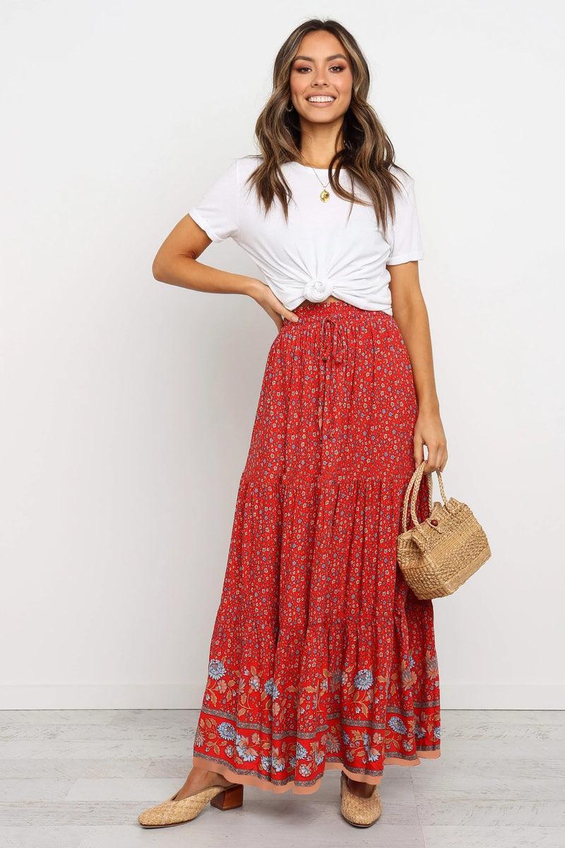 Floral Boho Casual Maxi Skirt