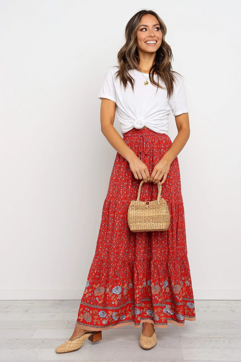 Floral Boho Casual Maxi Skirt