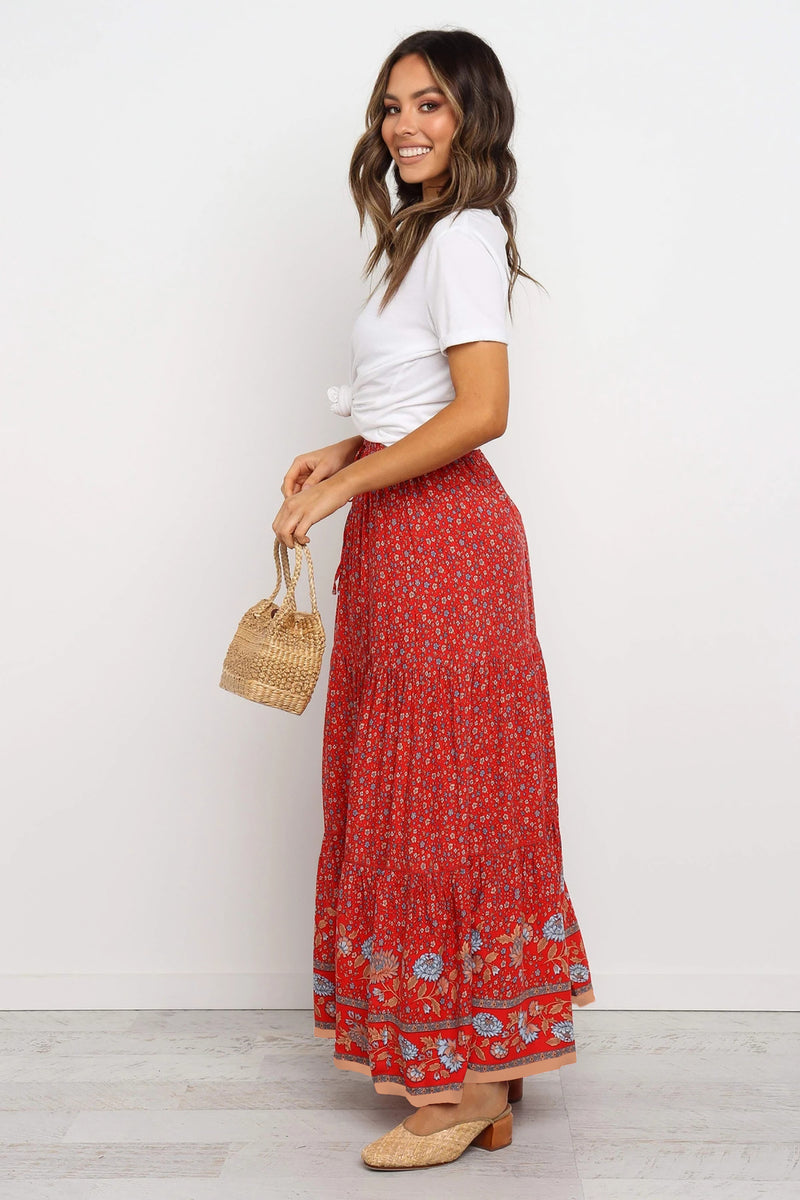 Floral Boho Casual Maxi Skirt