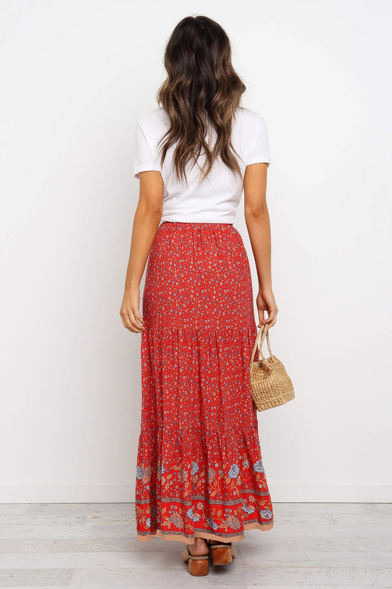 Floral Boho Casual Maxi Skirt