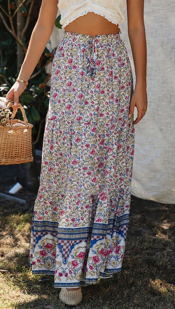 Floral Boho Casual Maxi Skirt