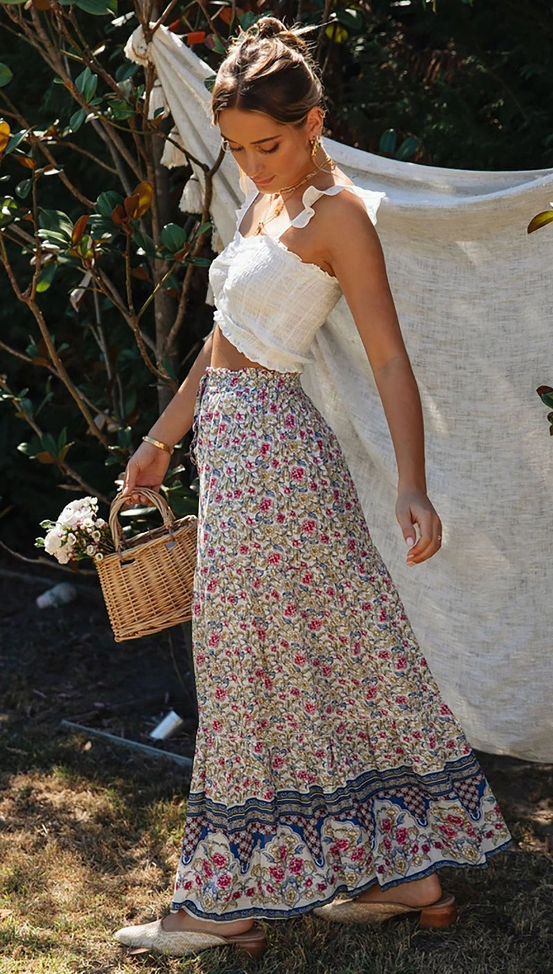 Floral Boho Casual Maxi Skirt