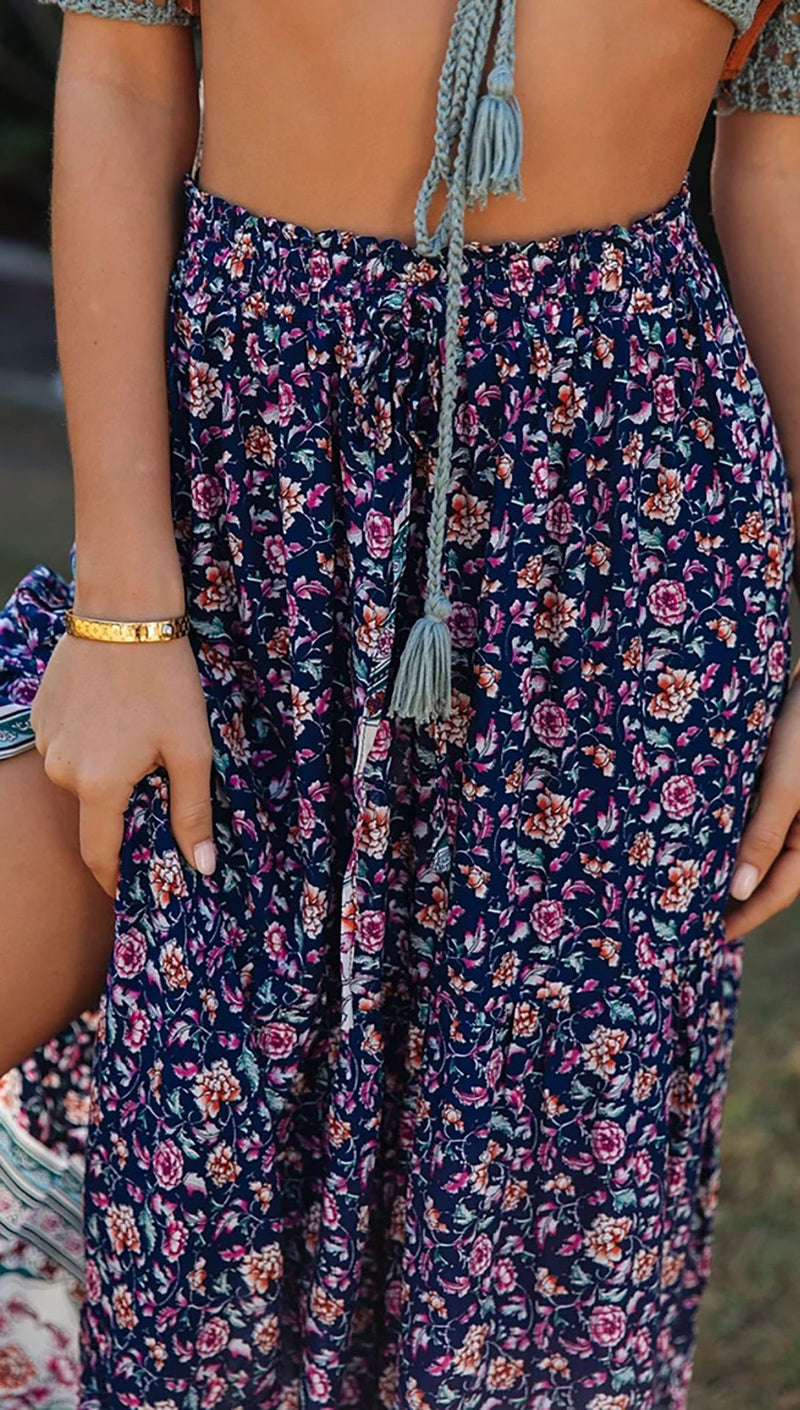 Floral Boho Casual Maxi Skirt