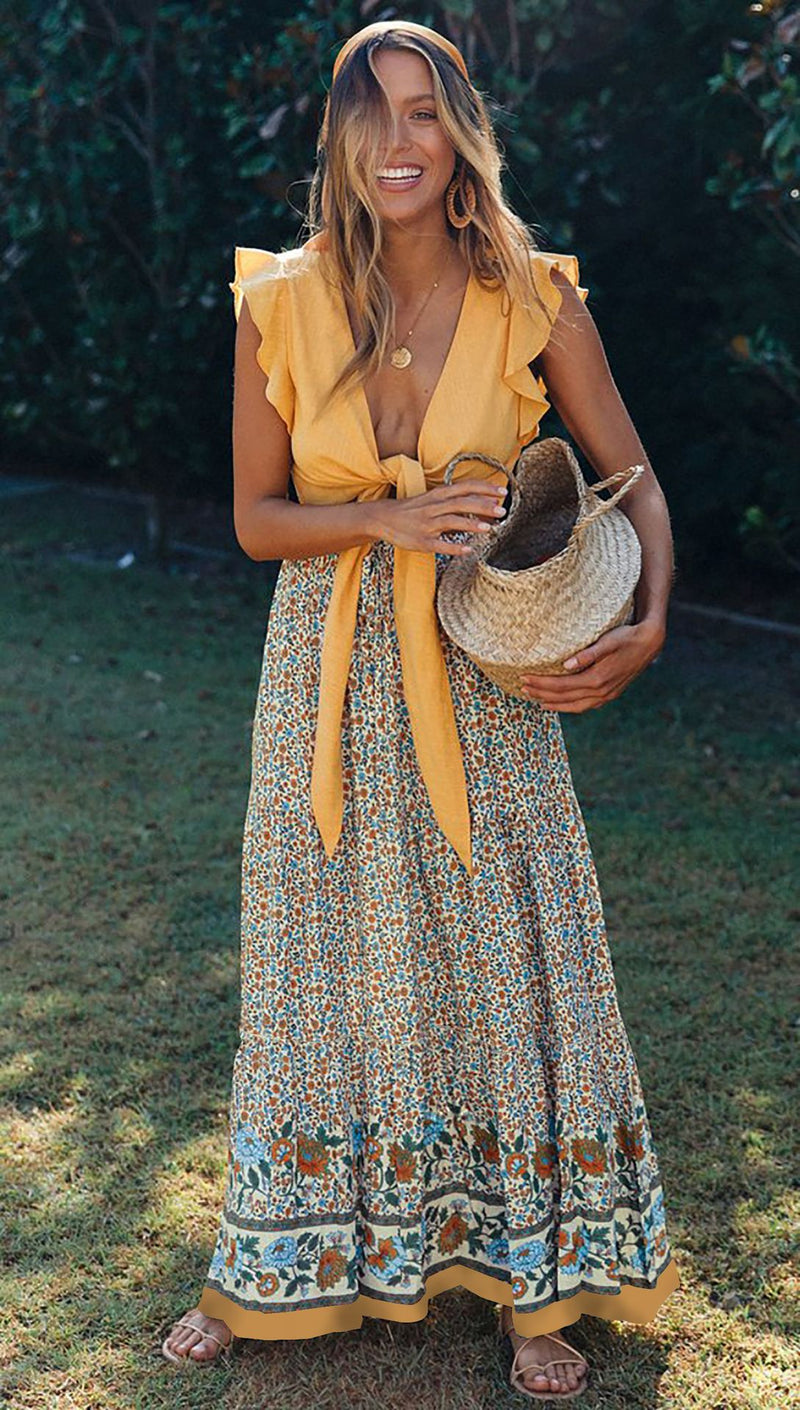 Floral Boho Casual Maxi Skirt